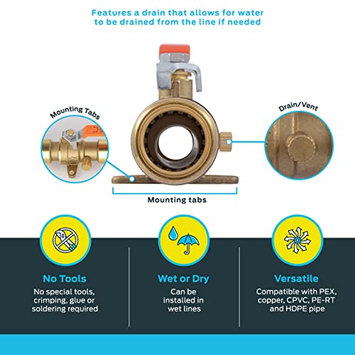 SharkBite Max Ball Valve with Drain Vent and Mounting Bracket, Push to Connect Brass Plumbing Fitting, PEX Pipe, Copper, CPVC, PE-RT, HDPE - Image 4