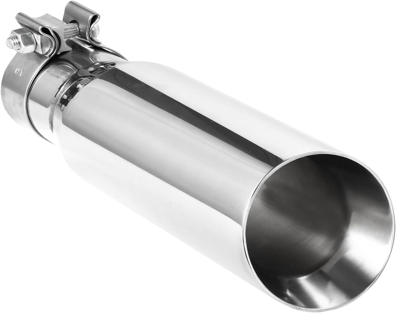 2.5 Inch Exhaust Tip 2.5" Inlet 3" Outlet 12" Overall Length Stainless Steel Double Wall Slant Cut Exhaust Tips，Universal Fit Exhaust Tip with Clamp (2.5" ID to 3" OD 12" Long)