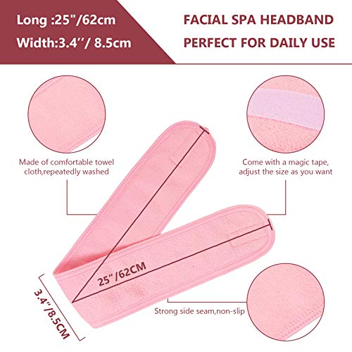 Image of Whaline Spa Facial Headband Make Up Wrap Head Terry Cloth Headband Adjustable Towel Band for Face Washing Shower Facial Cover, 3 Pieces (White, Pink, Rose Red)
