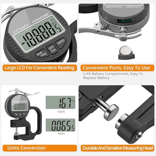 Image of AVIRATH ENTERPRISE Digital Thickness Gauge 0-12.7mm / 0.5 Inch Electronic Micrometer with Large LCD Display, 0.001mm High Precision, Inch /Metric Conversion (0.001 MM 0 to 12.7mm)
