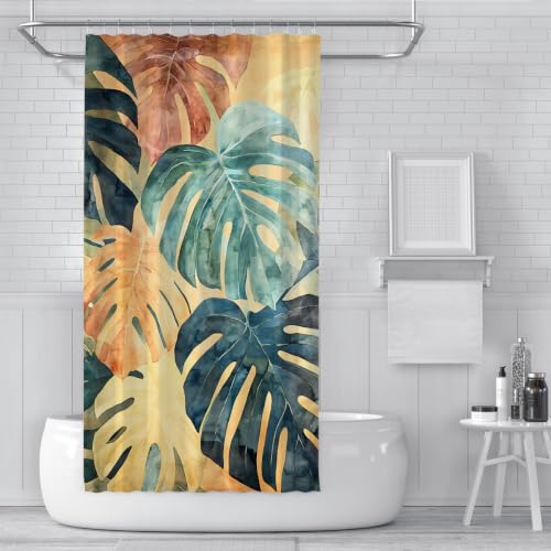 Rideau douche feuilles palmier Monstera vintage W180xL200cm polyester imperméable