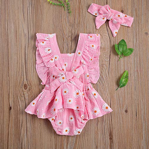 Newborn Baby Girl Daisy Romper Dress Clothes Adjustable Ruffles One Piece Romper Bodysuit Jumpsuit Baby Summer Outfits (Pink, 0-6 Months) #TOP3