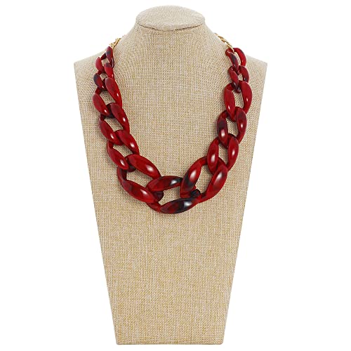 Coiris Statement Chunky Acrylic Chain Link Choker Necklace Fashion Women Collar Necklaces Acrylic Resin Chain Necklace(N0097-Texture Dark Red) #TOP1