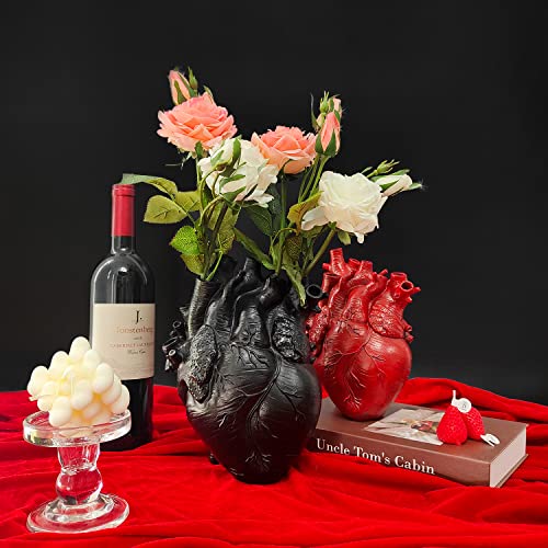 Decorative Heart Vase For Flowers, Resin Heart Vase Flower Pot Anatomical Heart Shaped Decoration Creative Heart Vase For Living Room, Bedroom And Desktop Decoration,8.26 * 5.9In,Black #TOP1