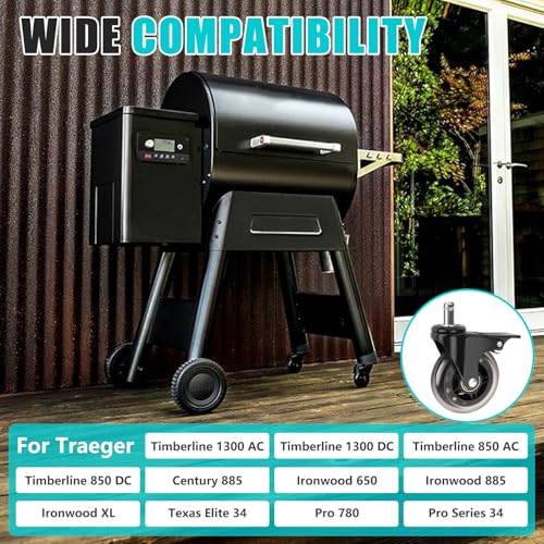 Image of 3-Inch Swivel Caster Wheel with Brake for Traeger Pellet Grills: HDW302 - Grill Wheel Replacement for Outdoor Cooking