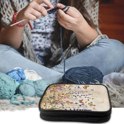 Image of Butterfly Crochet Hook Case Portable Floral Knitting Needle Case without Hooks and Accessories Empty for Airports and Parks