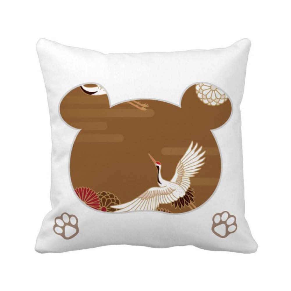Housse de coussin carrée avec motif grues et fleurs japonaises en tissu