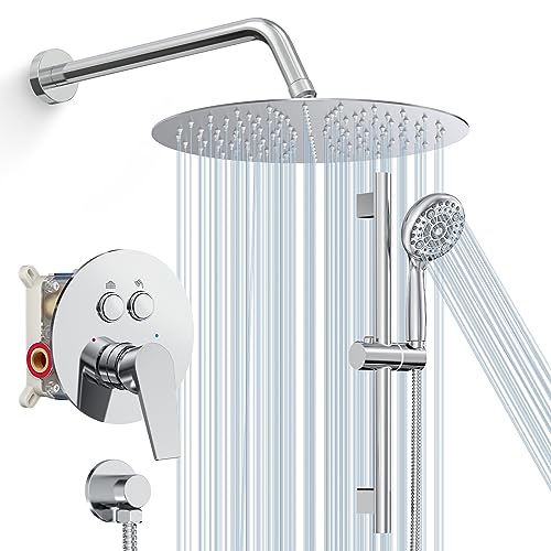 SR SUN RISE Rain Shower Faucet Set - 10 Inch Rain Shower Head with Handheld & Slide Bar Combo Set - Bathroom Wall Mounted Shower Faucet with Valve - Polished Chrome