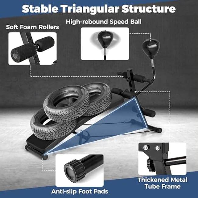GYMAX 3 in 1 Decline Ab Bench with Speed Ball & Resistance Bands, 5-Level Adjustable, 300 lbs Weight Capacity