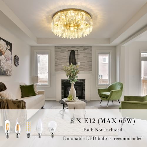 Axamate 24in Gold Crystal Chandeliers Flush Mount Ceiling Light, 8 Lights Modern Crystal Ceiling Light, Large Round Chandelier Lighting Fixture for Dining Room Living Room Bedroom Kitchen by Axamate - Used condition - Image 5