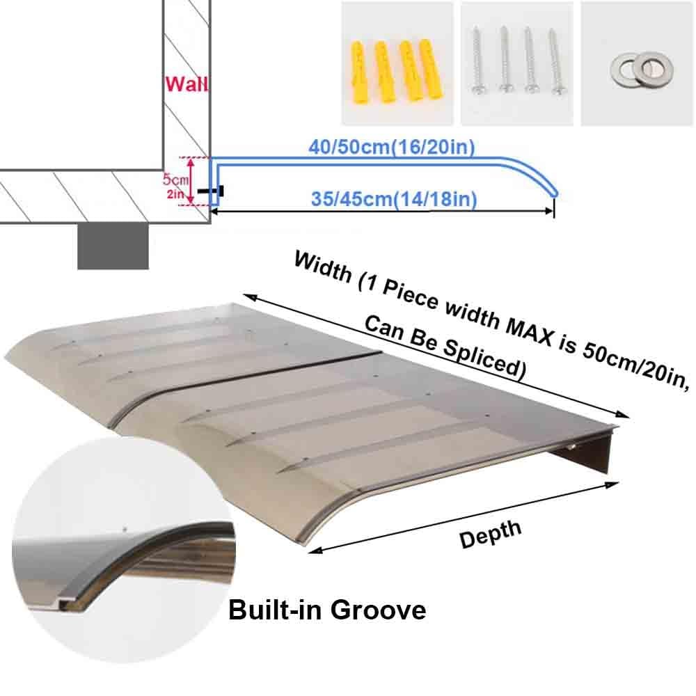 Outdoor-Fenster-Türüberdachung – Polycarbonat-Terrassenmarkise, Regenschutz, braun (40,6 - 200,9 cm Breite) – UV-Schutz, wetterfeste Dachabdeckung