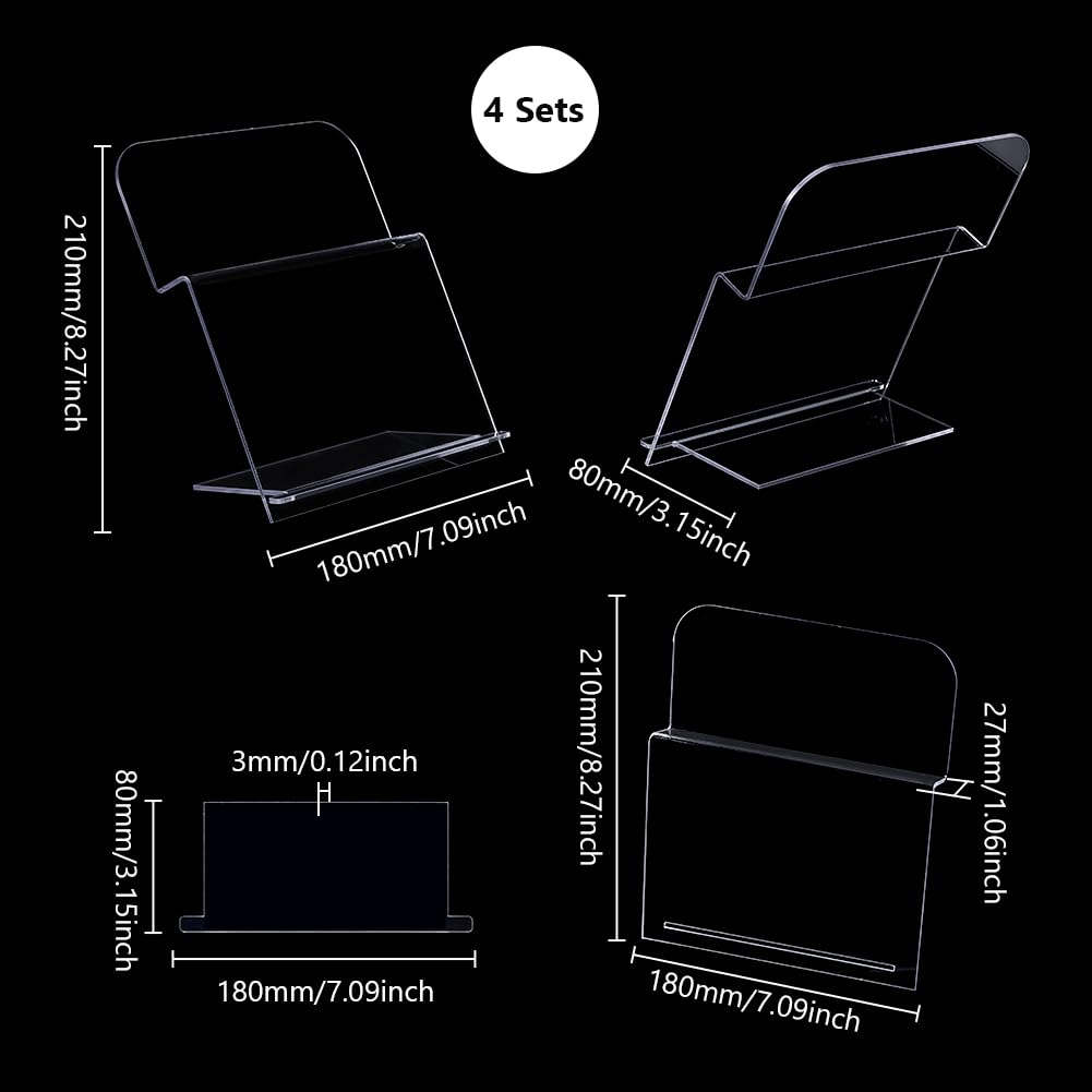 AHANDMAKER Paquete de 4 soportes acrílicos para carteles, 7 x 3 pulgadas, soporte acrílico para tarjetas de mesa, soporte de papel de escritorio para tarjetas de felicitación, menú, imagen, para boda,