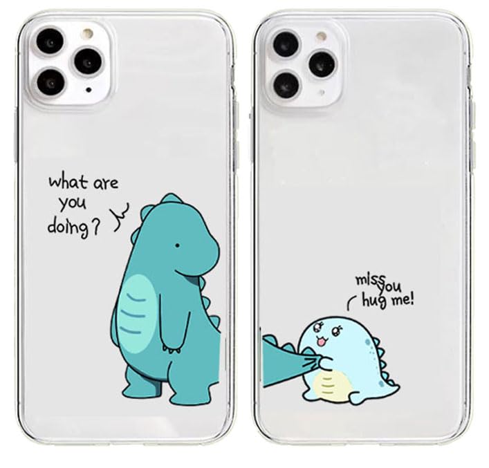 ycoaix Custodia per iPhone 11 Coppia Dinosauro 2 pz Clear Cartoon Lover Double Cases Cute TPU Soft Cover Silicone Regalo di San Valentino per fidanzata IP11 (IPhone 11)