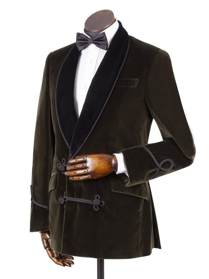 Men's Olive Green Smoking Jackets Coat Christmas Dinner Party Wear Smoking Coat Blazers4
