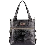 Bolsa de couro duas em uma croco Luiza - Preto