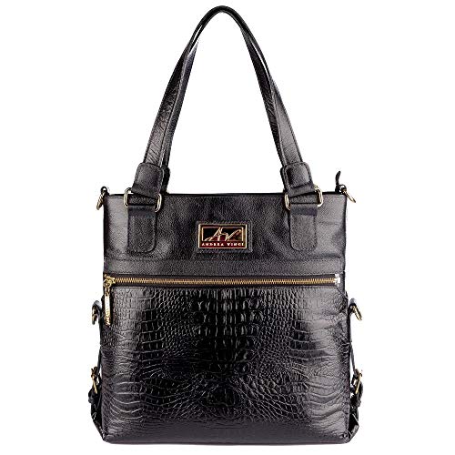 Bolsa de couro duas em uma croco Luiza - Preto