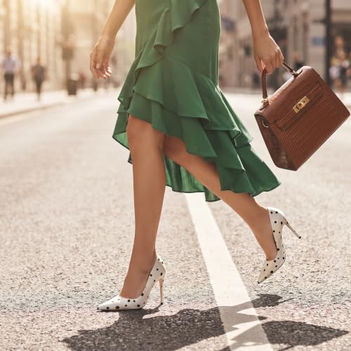 Image of Eldof Women's Classic Dress Pumps Shoes, Sexy Pointed Toe 4 inch Stiletto High Heels, Office Formal Slip On Size 5-13