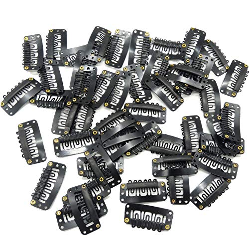 TIHOOD 50PCS Snap Clips for Hair Extensions Weaves U-shape Metallic Wig Clips With Silicon Rubber Small Size Black