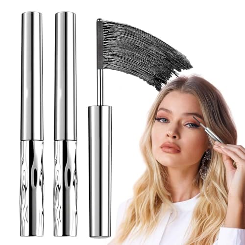 2PCS Iron Wand Mascara Waterproof Metal Wand Mascara Volume and Length Brushless Mascaras for Long-lasting No Clumping 3D Curling Eyelash (Black)