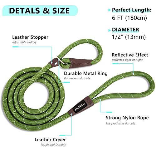 Aicsdco 1/2" X6Ft Slip Lead Dog Leash,Heavy Duty Dog Leash For Large,Medium,Small Dogs,Strong Durable No Pull Dog Training Leash With Highly Reflective Threads For Walking. #TOP1