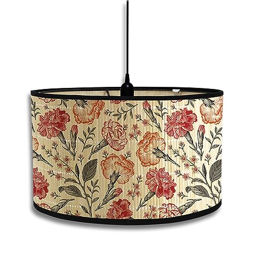 Fansu Pantalla De Lámpara Vintage Pantallas de Lámpara de Tela Cubierta De Lámpara De Tambor Cilíndrica Lámpara De Pie Para El Hogar Mesa De Hotel Mesita De Noche (20x30cm,Flores bonitas 8)