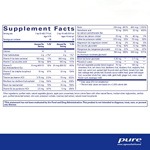 Pure Encapsulations Liquinutrients | Liquid Multivitamin/Mineral Complex Enhanced With Organic Fruits And Vegetables For Daily Wellness | 7.8 Fl. Oz. | Natural Lemon Crème Flavor #TOP16