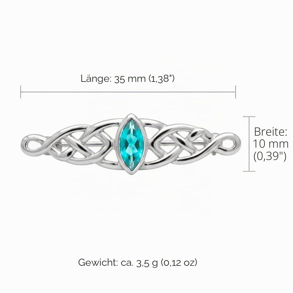 Alexander Castle 925 Sterling Silber Keltische Brosche für Frauen - Damen Brosche Pin mit Blauen Cubic Zirkonia & Schmuck Geschenk Box - 35mm