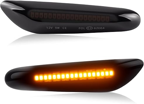 D-Lumina LED Side Marker Turn Signal Lights Assembly for BMW E90 E91 E92 E93 E46 E53 E60 E61 X3 E83 X1 E84 E81 E82 E87 E88 Side Marker Light, Smoked Lens Amber Side Marker Lamp, Pack of 2
