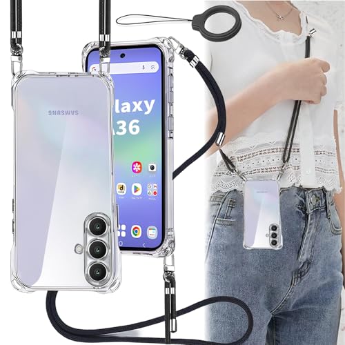 OJBSEN Galaxy A36 5G ケース SC-54F カバー ショルダー [ストラップ2枚付き] 肩がけ 首掛け 紐付き 調節可能な ギャラクシーA36ケース ストラップホール付き 薄型 透明 シリコン TPU 保護 バンパー [耐衝撃 ワイヤレス充電 米軍MIL規格 防指紋 カメラ保護] スマホケースA36 TPU(クリア)