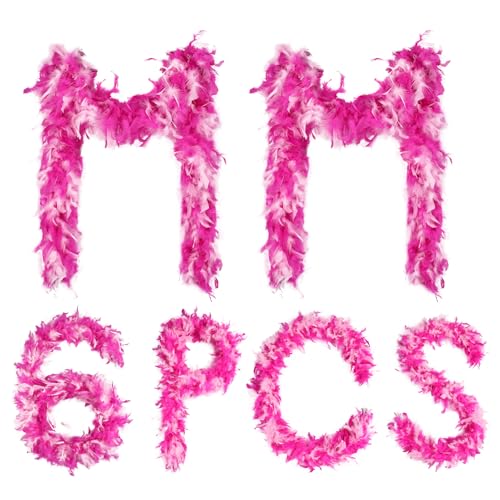 Easter Boa Deco 6Pcs Feather Boas Bulk 45g 2 Yards Each for Mardi Gras Costume Dance Performance Party Decorations Masquerade Soft Fluffy Feather GarlandFuchsia+Pink