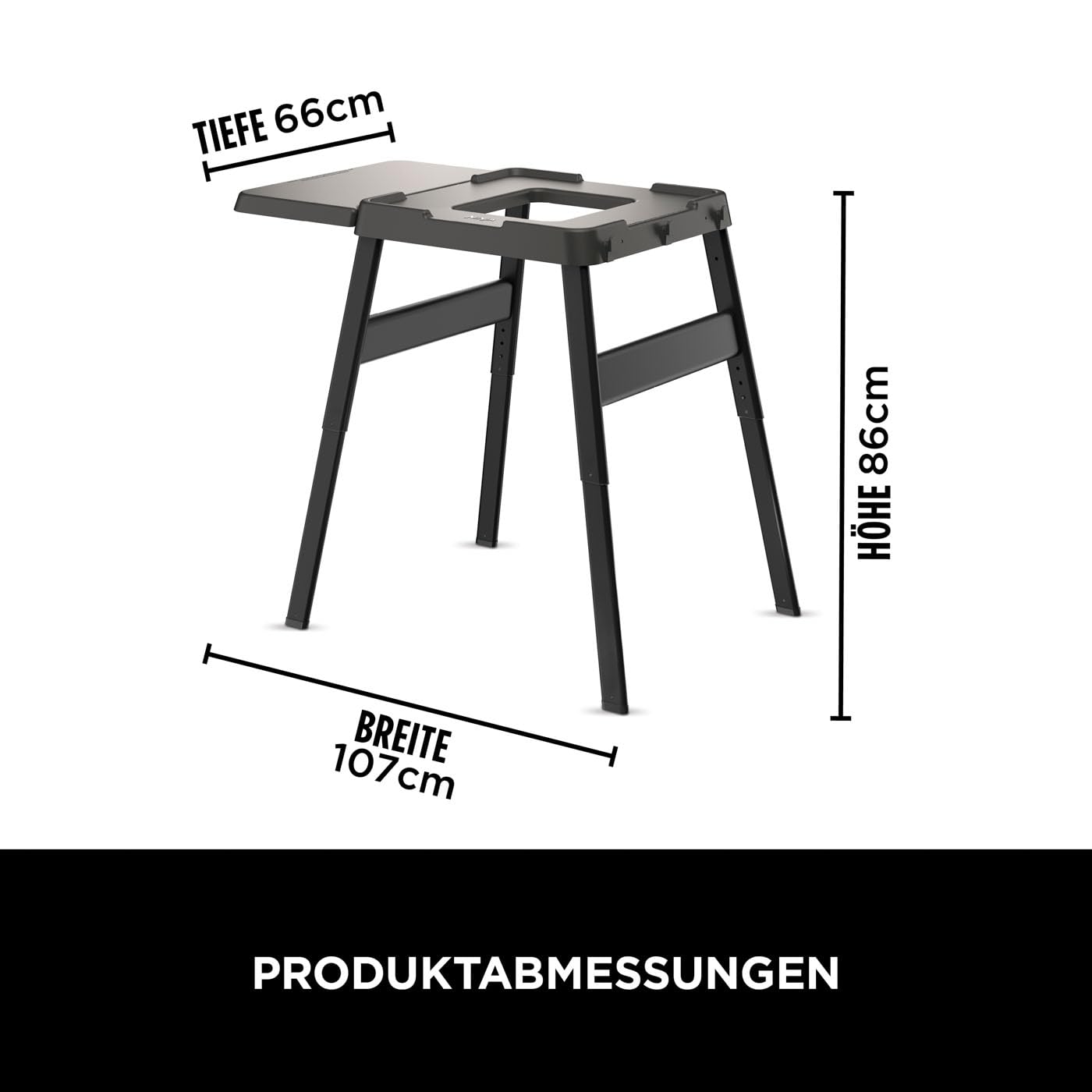 Ninja Woodfire verstellbarer Ständer und Beistelltisch, Außenofen- und Grillständer, robuster Outdoor-Kochtisch und Pizzaofenständer, Schwarz 4718J800EUUK