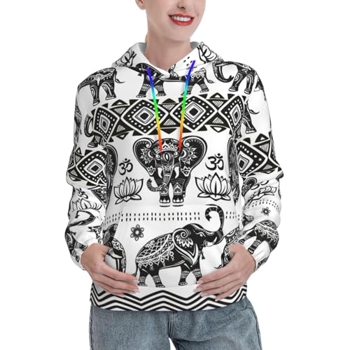 Sweat à capuche imprimé éléphant bohème pour femme avec poche kangourou