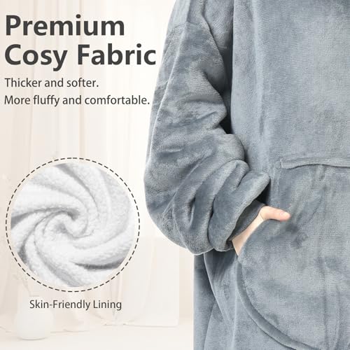 MOKANI Kuscheldecke mit Ärmeln und Kapuze Hoodie Decke, Decken Hoodie Decke mit Ärmeln, Übergröße Kapuzenpullover für Damen Herren, Grau