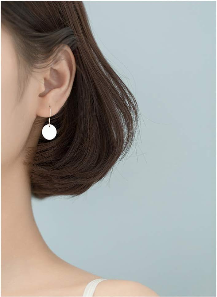 Round Disc Circle Plate Minimalist Fishhook S925 Sterling Silver Elegant Dangle Drop Earrings Chic Geometric Dangling Hanging Fashion Lightweight Simple Modern Statement Jewelry Gifts for Best Friend - Image 5