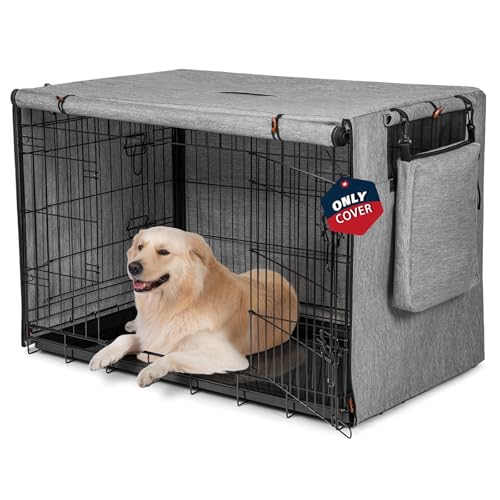 VERABE 600D Dog Crate Cover, Waterproof Pet Kennel Cover with Storage Bag Fit for 36 Inch Wire Crate Dog Cage, 36 Inches, Gray