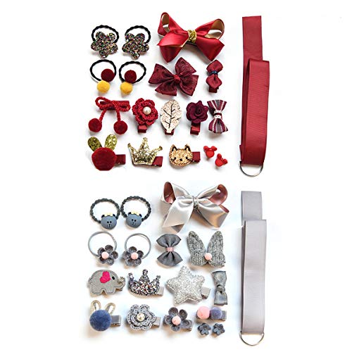 36 Pcs Little Girl Hair Clips,Headwear Barrettes for Girls Toddlers Babies Children Kids, Birthday or Christmas Gift Hair Pins Box Packaging Beauty Headband Accessories (Red+Gray)