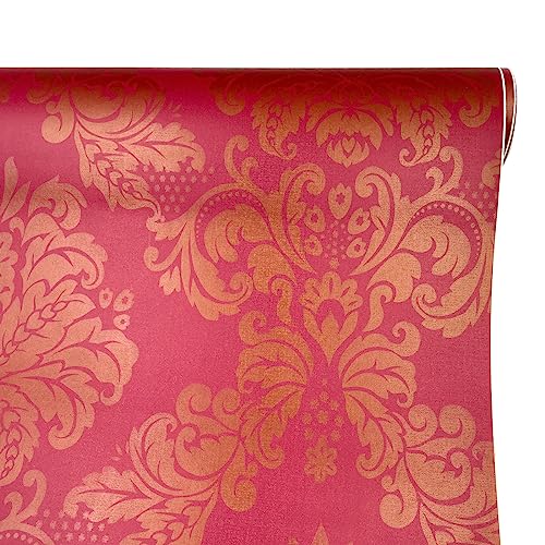 Yifely Red Golden Damask Self-Adhesive Shelf Drawer Liner Pvc Furniture Paper 45X300Cm #TOP23