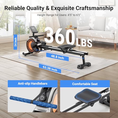 Image of Dripex Rowing Machines for Home, Upgraded Rowing Machine Magnetic Rower, Max 360 LBS, 16 Levels of Workout Resistance, Dual Slide Rail, App Compatible, LCD Monitor, Row Machine for Gym Exercise