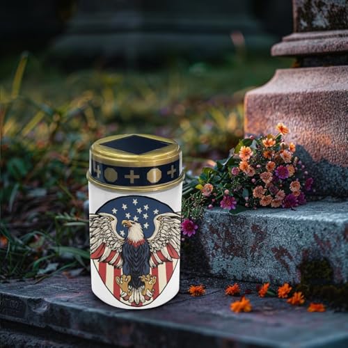 Image of Poceacles Eagle American Flag White Solar Lights Outdoor Solar Powered Cemetery Stake Lights Grave Lamp Landscape Lighting Waterproof Grave Flameless Candles United States 250th Decor, Set of 6