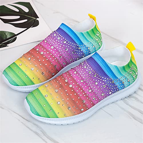 Image of GOSPT Women's Mesh Sport Shoes Rhinestone Glitter Slip On Ballroom Jazz Latin Dance Sock Sneakers