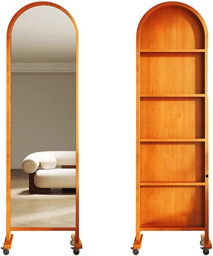 Magazine Stand Retro Magazine Display Stand Floor-Standing Books Newspapers Storage Rack Rotatable Mobile Full-Length Mirror Literature Display Stand(Cherry)