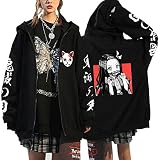 MCMYCO Jacke Damen Unisex Anime Kleidung Mit Kapuze Sweatjacke Fleece-Sweatshirt Demon Slayer Zip-up Hoodie Pullover Anime Kapuzenpullover Cosplay for Frühling und Herbst (Color : Black 4, Size : XL)
