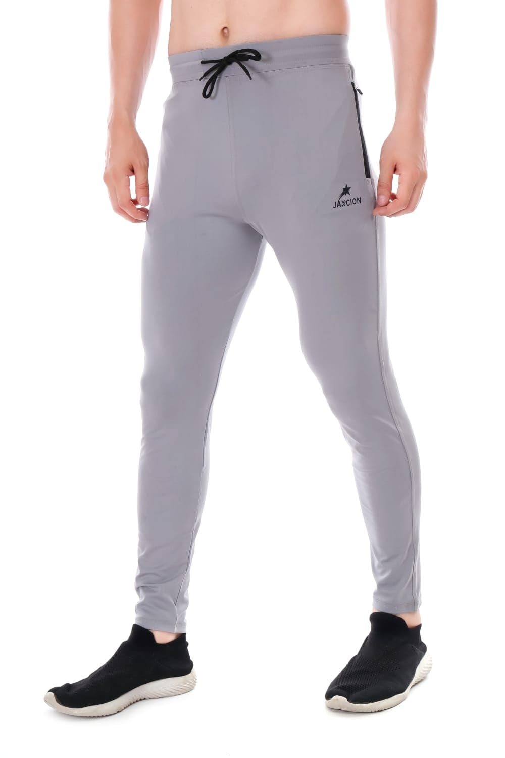 jaxcionStretchable Lycra Lower for Men | Gym, Casual, Yoga, Sport & Running Wear | Track Pants for Men | Stylish Black, Straight Fit | Sports, Gym, Baggy, and Trouser Track Pants with Zipper Pocket"