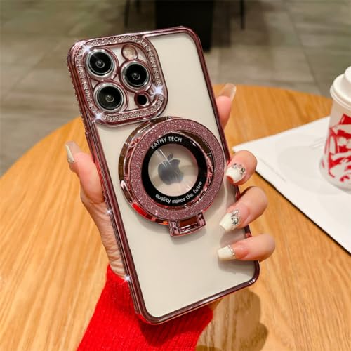 Étui magnétique de support d'anneau brillant diamant pour iPhone 11 coque rose de luxe