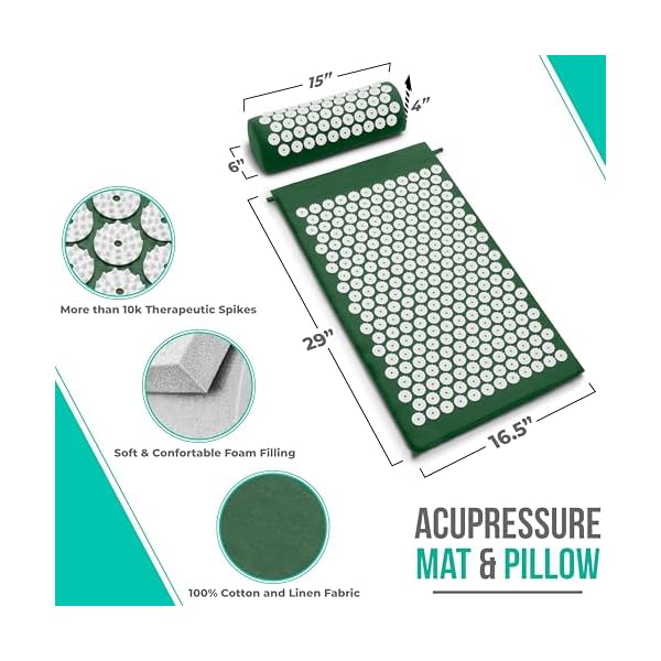 Sivan Acupressure Mat & Pillow Set for Back & Neck (Large, Green/White) - Image 2