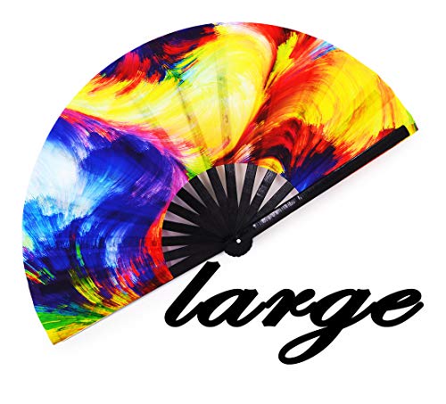 Meifan Large Folding fans Rave fans Clack Fans festival fan hand held folding fan bamboo fan festival accessories for WomenMen (Abstract)