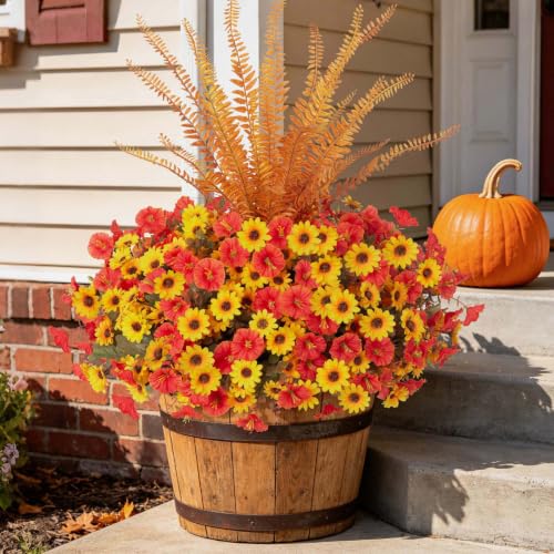 Image of Artificial Fall Mums Flowers Fake Plants for Outdoors Decoration