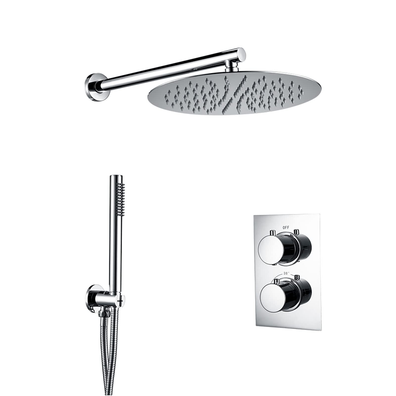 Douche thermostatique Rome en finition luxe avec grand pommeau pluie 12 pouces mural