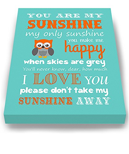 Adorable You are My Sunshine Bedtime Story Rhyme - Woodland Owl Design - Stretched Canvas Nursery Wall Art Decor - Baby Gift idea - Wooden Frame Construction - Ready to Hang 10X12