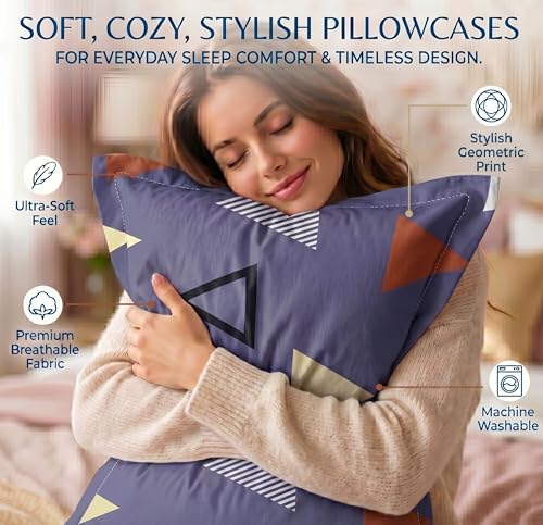 Image of VAS COLLECTIONS Cotton Pillow Cover Set of 2 (17x27 Inches) | Ultra Soft Breathable Pillow Cases for Bed | Skin Friendly, Fade Resistant & Comfortable Pillow Covers for Bedroom Decor (Purple)